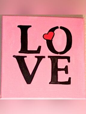 Hand Painted Pink LOVE Canvas Wall Art Romantic Heart Decor Gift Idea